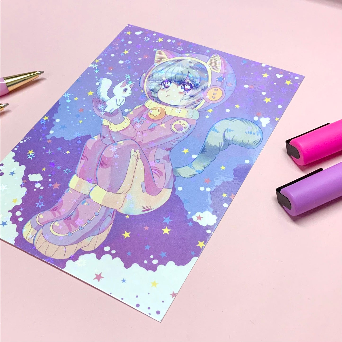 Space Cat Holographic 5 x 7 Print