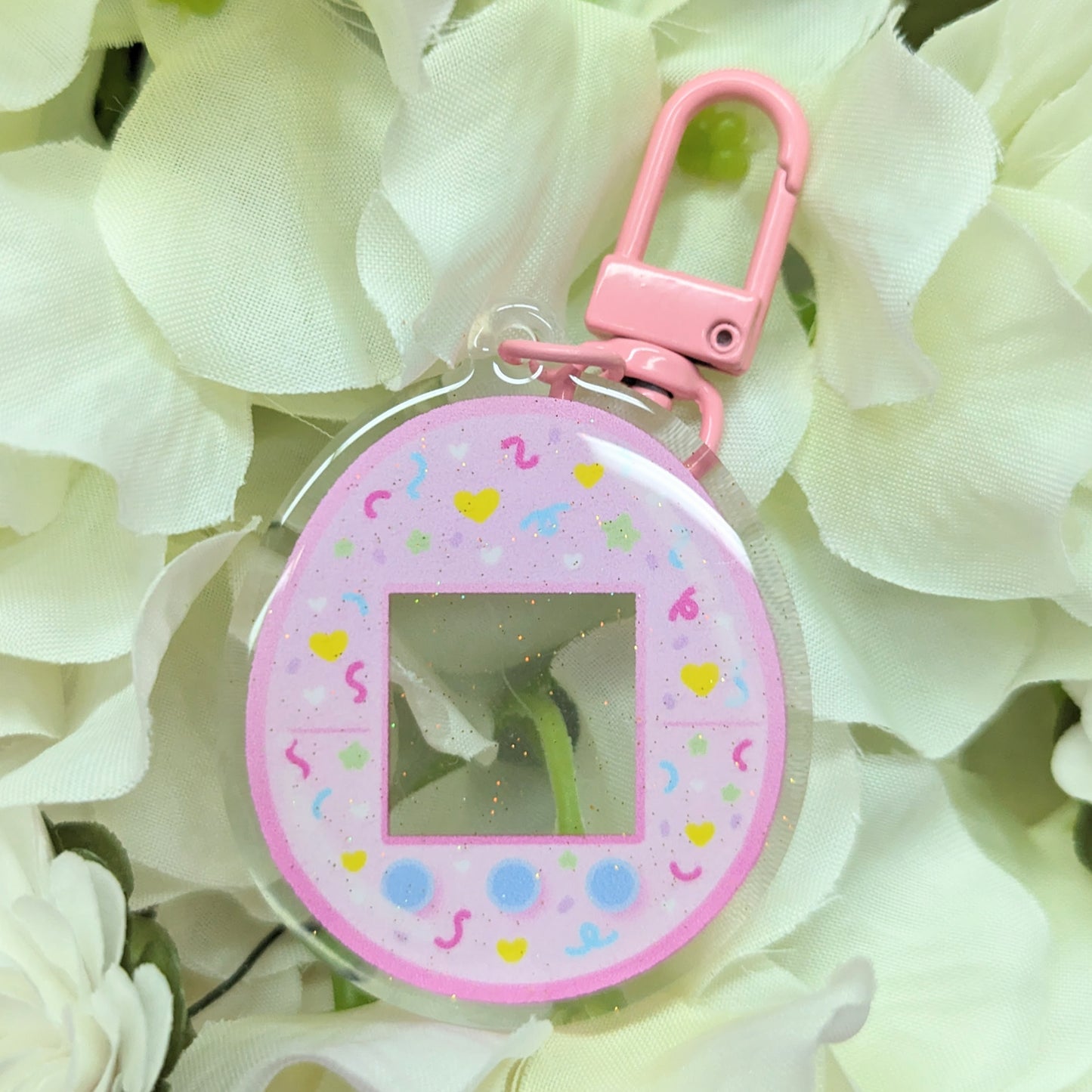 Candy Pink Virtual Pet Customizable Sparkly Acrylic Keychain