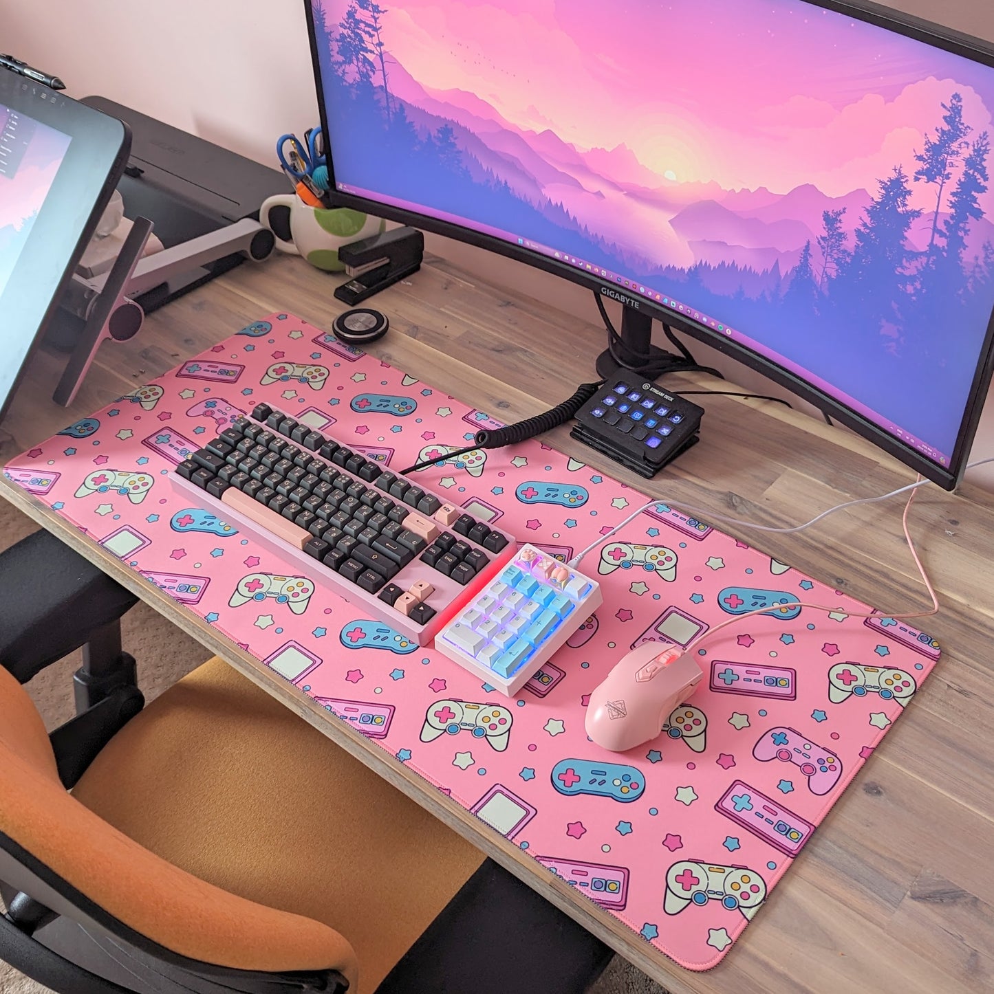 Video Game Controller Pink Desk Mat