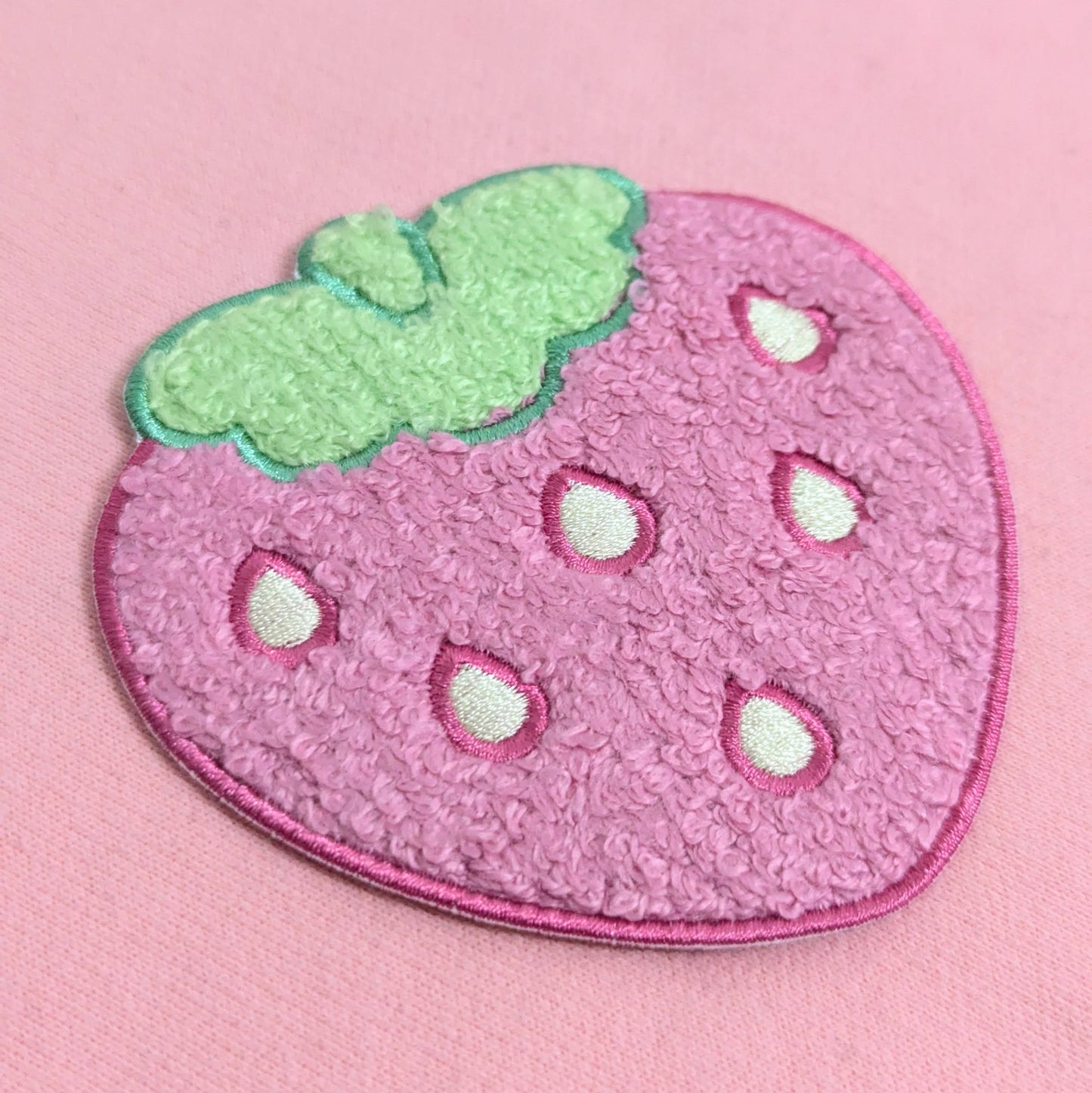 Fuzzy Soft Chenille Strawberry Iron On Patch