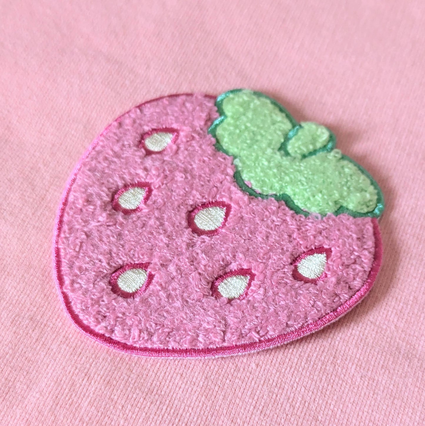 Fuzzy Soft Chenille Strawberry Iron On Patch