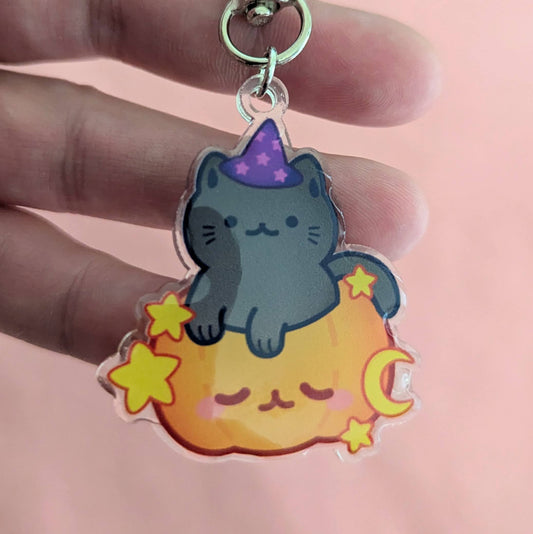 Black Cat Pumpkin Halloween Keychain