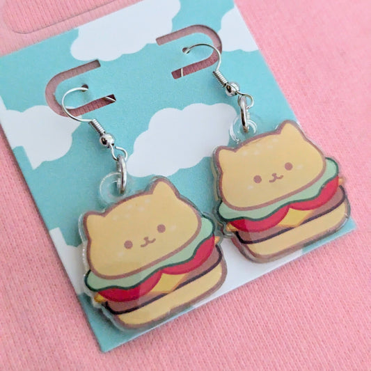 Cheeseburger Cat Earrings