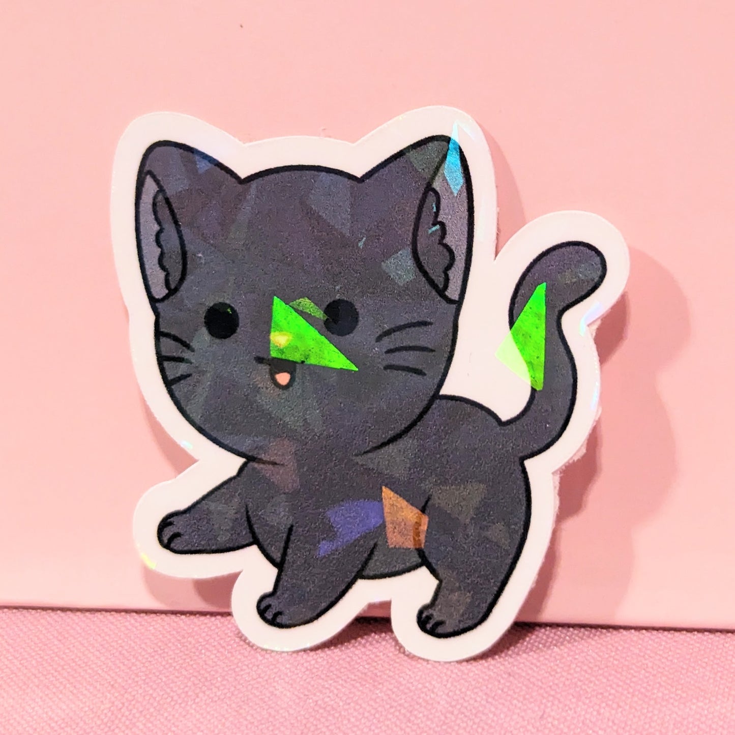 Black Holographic Cat Sticker