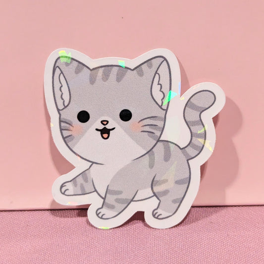 Gray Tabby Holographic Cat Sticker