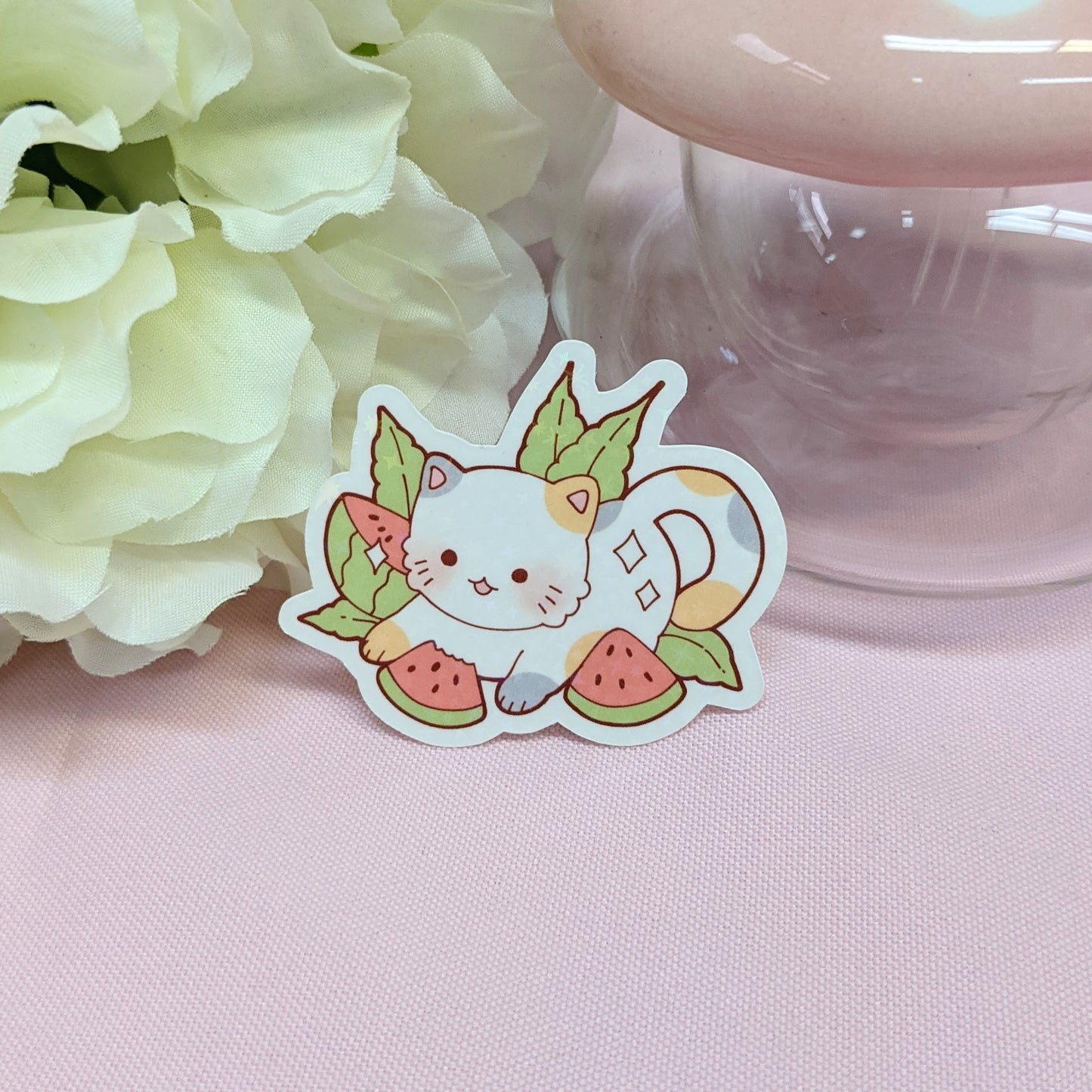 Watermelon Calico Cat Holographic Sticker