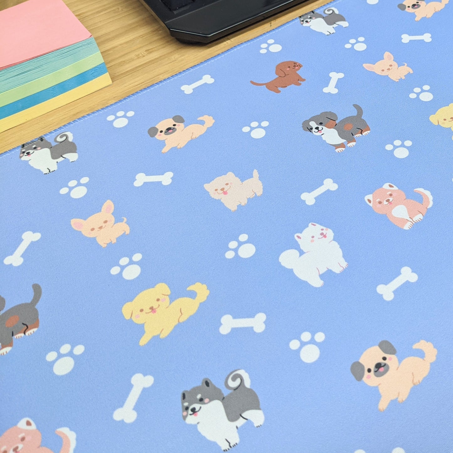 Blue Puppy Dog Paw Print Gamer Desk Mat