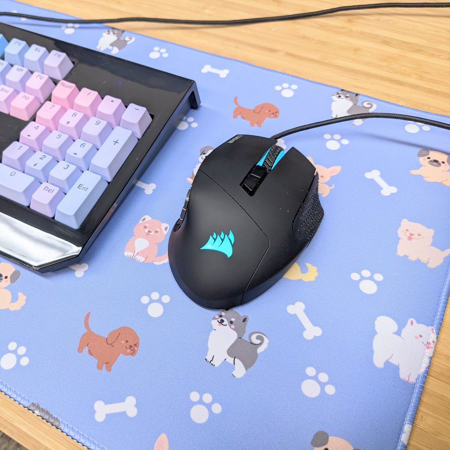 Blue Puppy Dog Paw Print Gamer Desk Mat