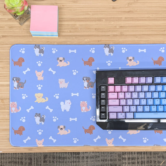 Blue Puppy Dog Paw Print Gamer Desk Mat