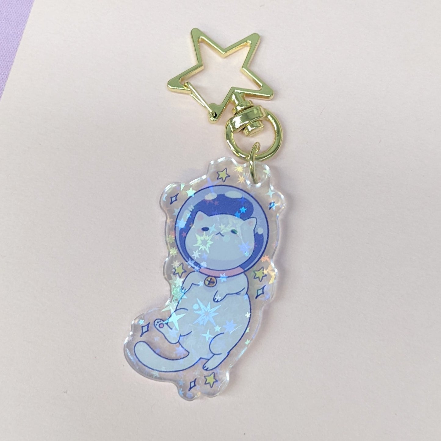 Space Cat Kitty Kawaii Holographic Acrylic Keychain