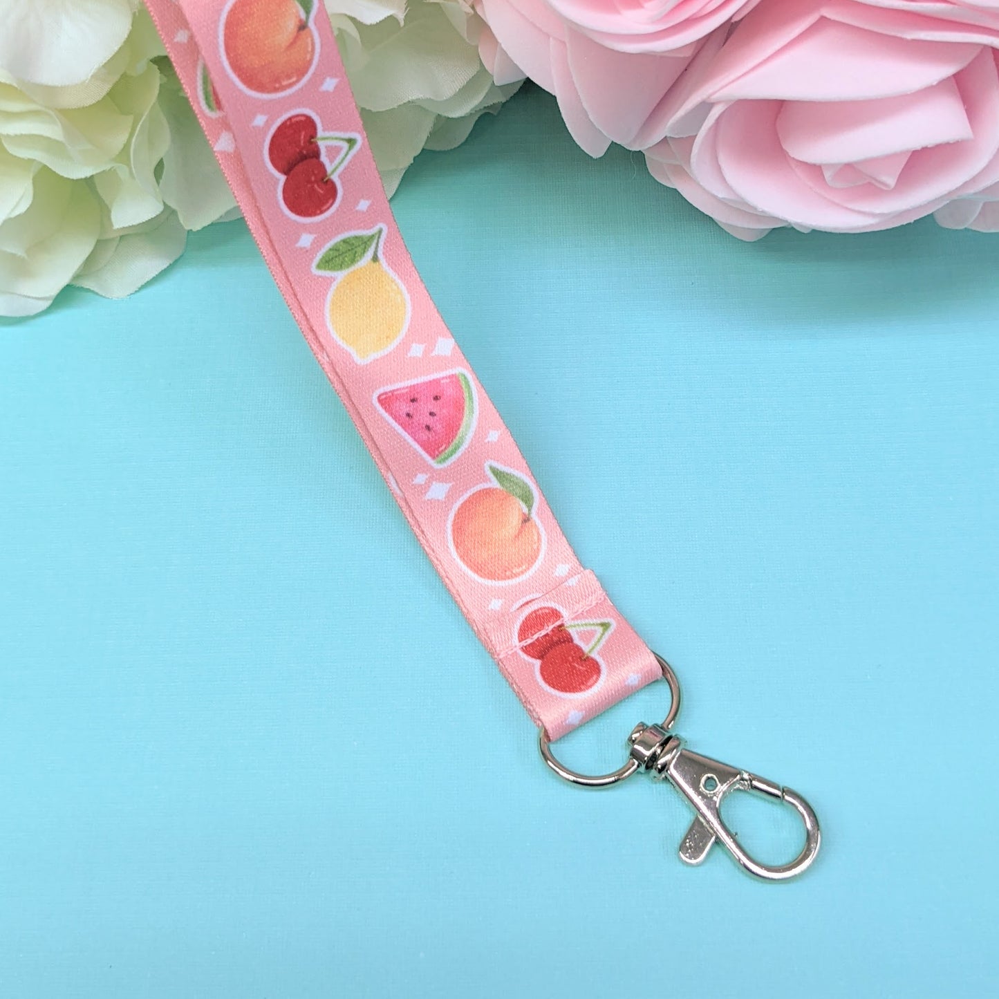 Pink Fruit Lanyard with Silver Lobster Clasp | Cute Lanyard | Cute Key Holder