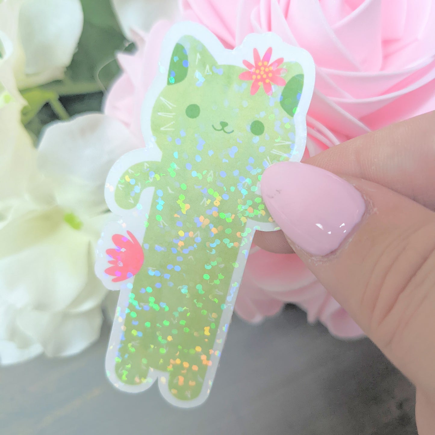 Long Cactus Cat Holographic Sticker