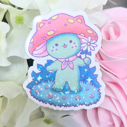 Nova the Cute Mushroom Cat Holographic Sticker