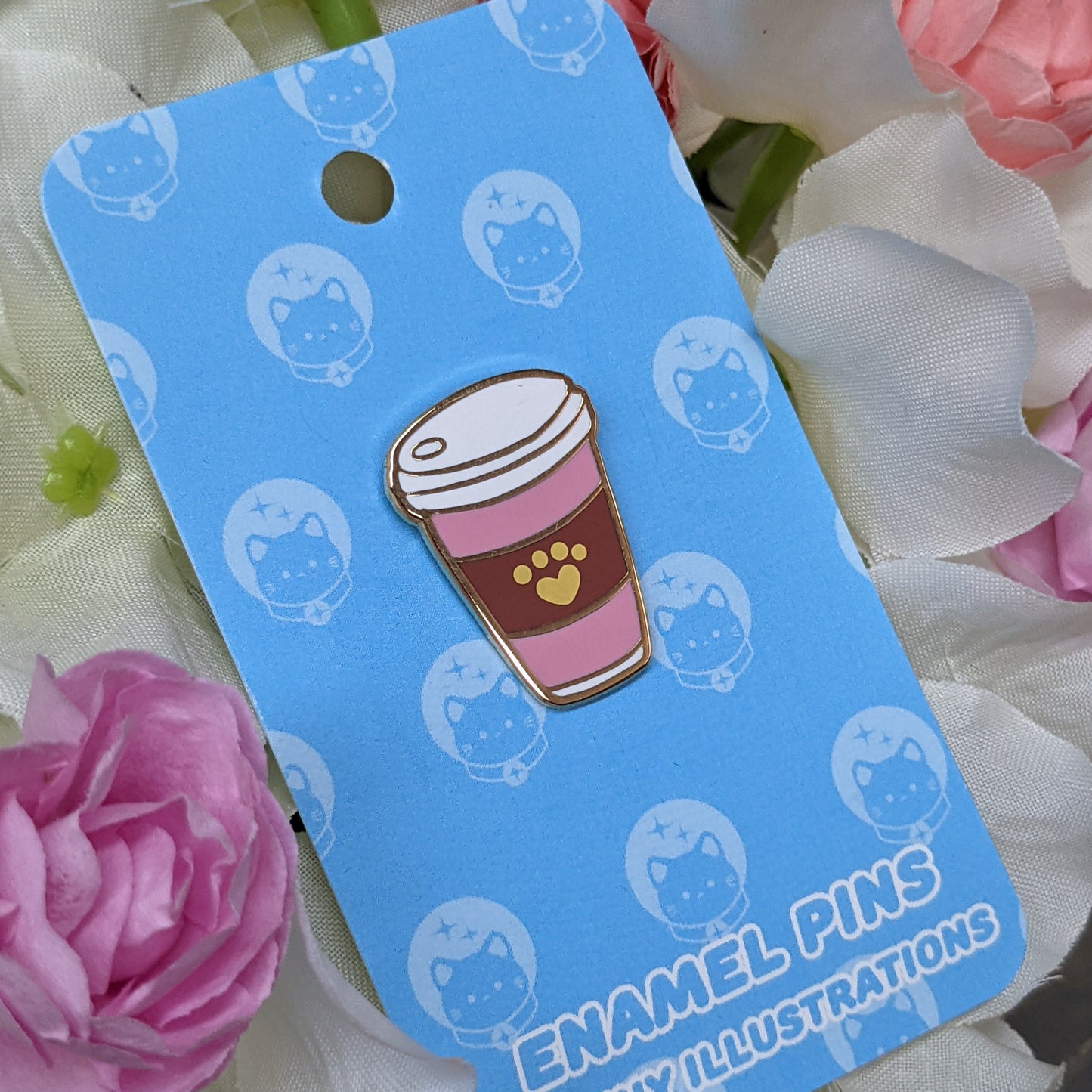 1" Cute Paw Coffee Filler Enamel Pin