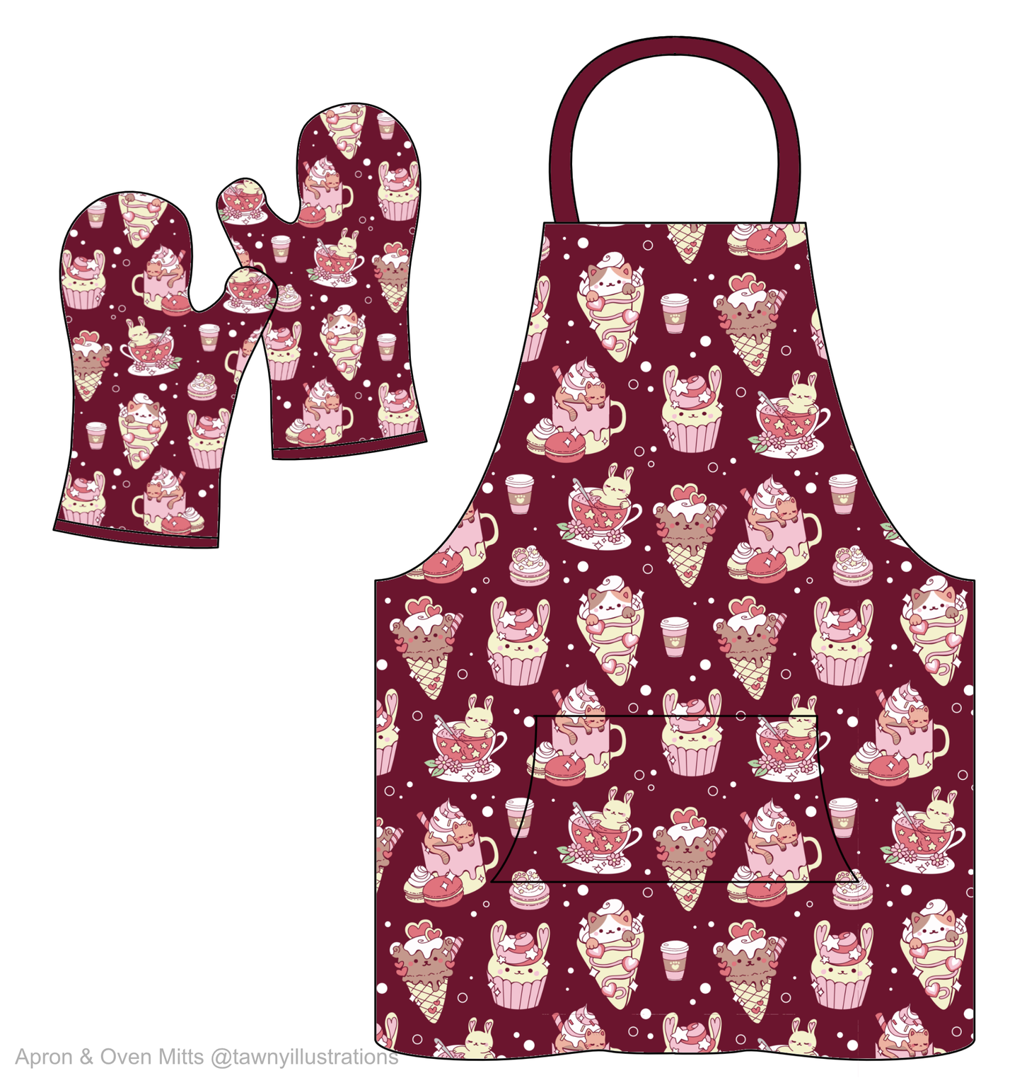Cafe Apron and Baking Mitts Set