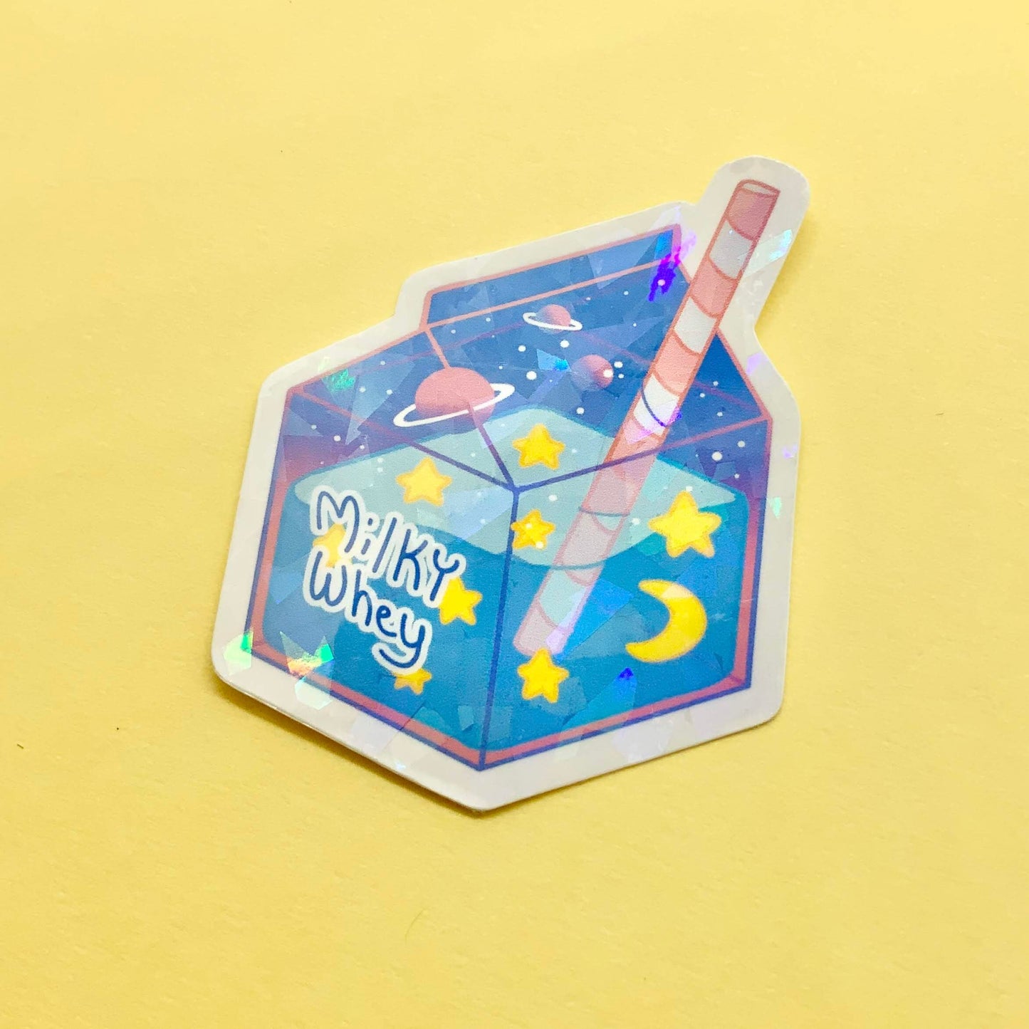 Milky Whey Way ~ Die Cut Waterproof Sticker ~ Holographic Kawaii Milk Carton Sticker ~ Tawny Illustrations