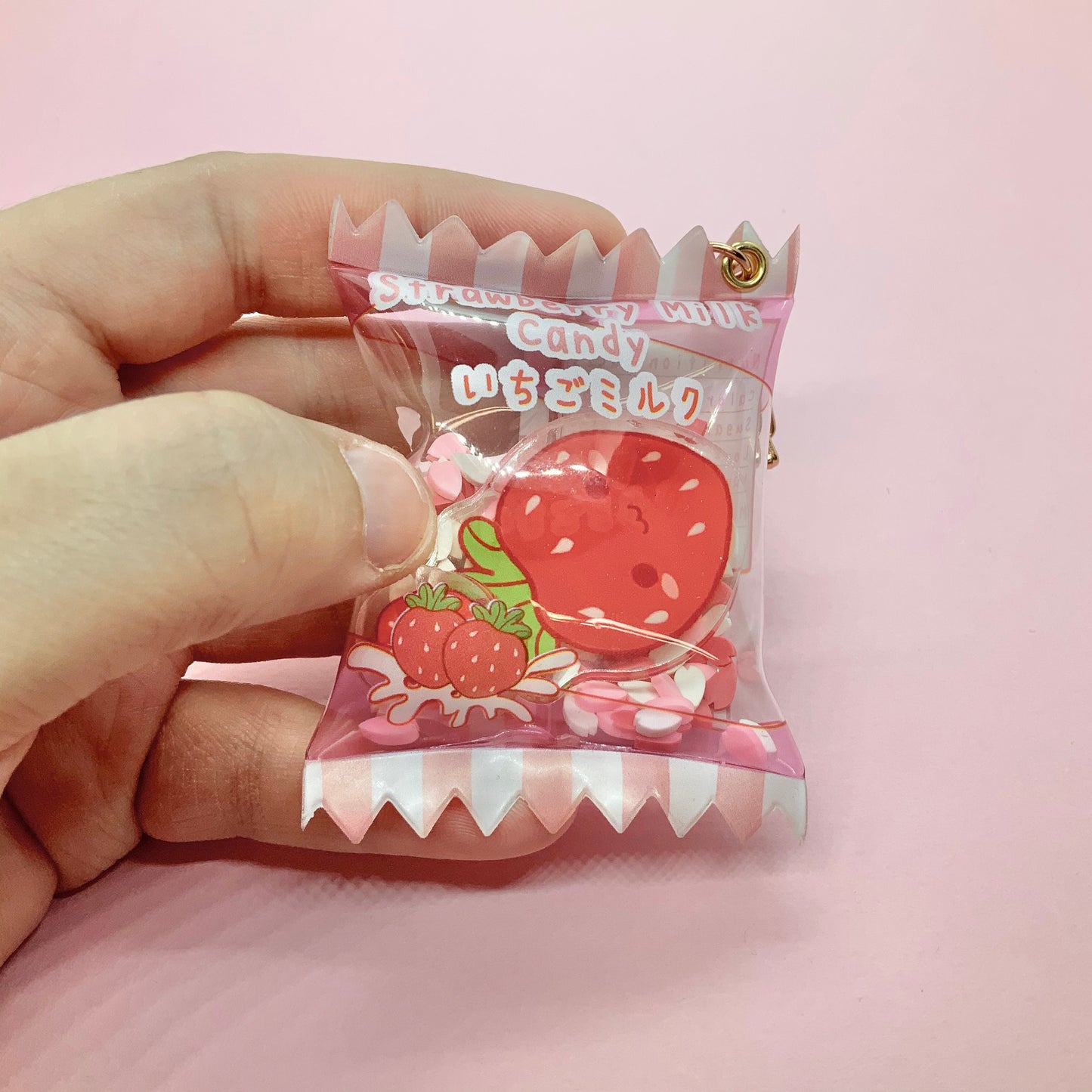 Candy Bag Strawberry Milk Acrylic Keychain Charm Kawaii Cute