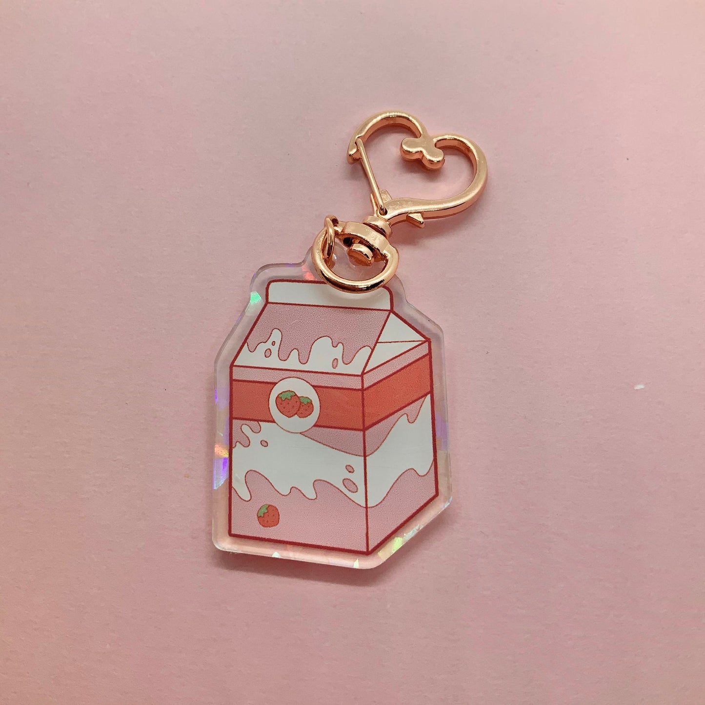 Strawberry Milk Kawaii Pastel Holographic Anime Drink Acrylic Keychain