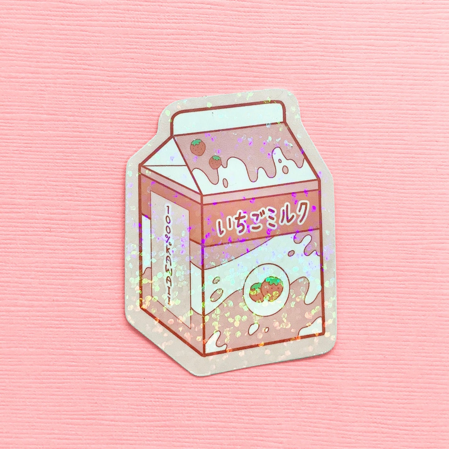 Strawberry Milk ~ Waterproof Die Cut Sticker ~ Holographic Kawaii Pastel Vinyl Sticker