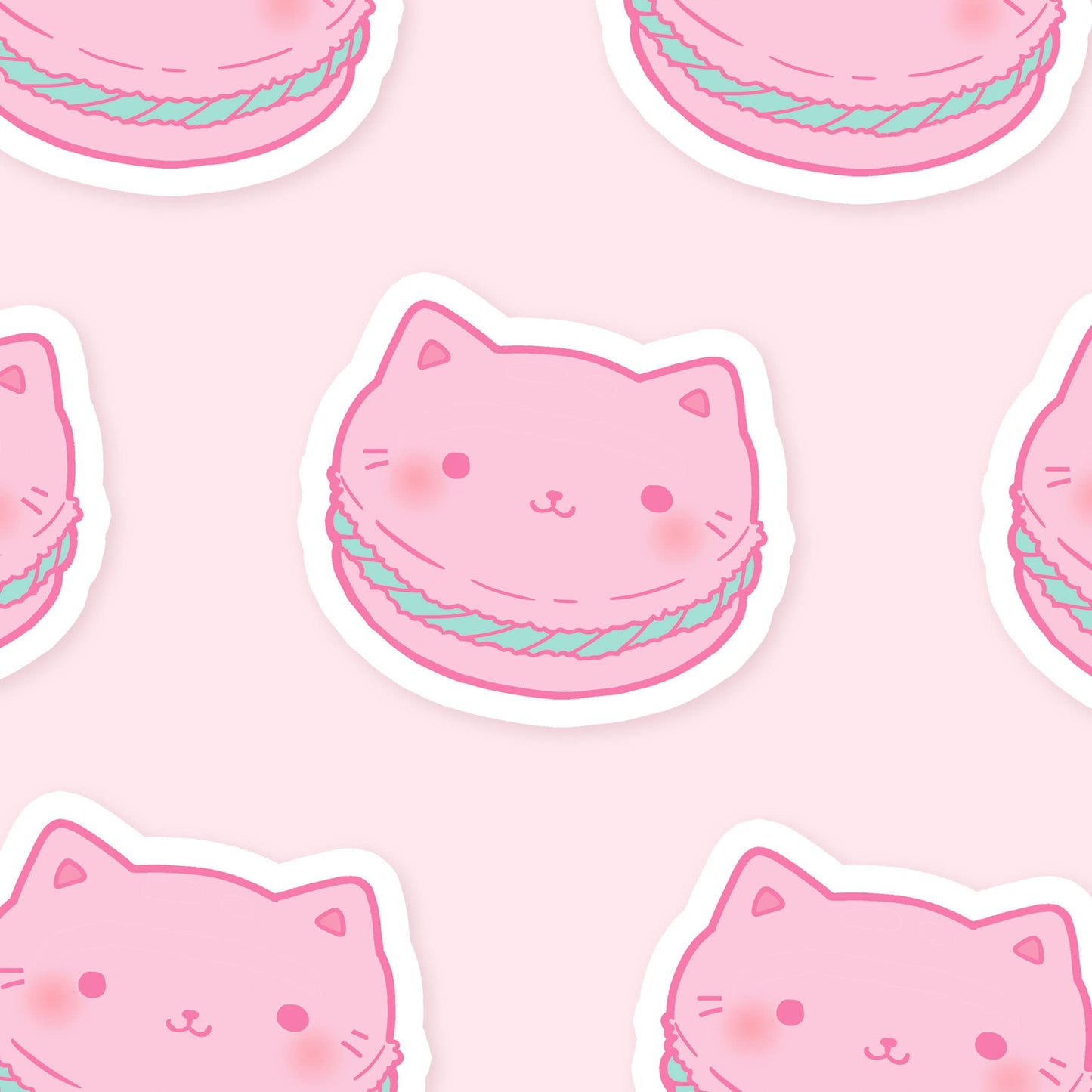 Macaroon Kitty ~ Holographic Pastel Kawaii Waterproof Die Cut Sticker ~ Tawny Illustrations