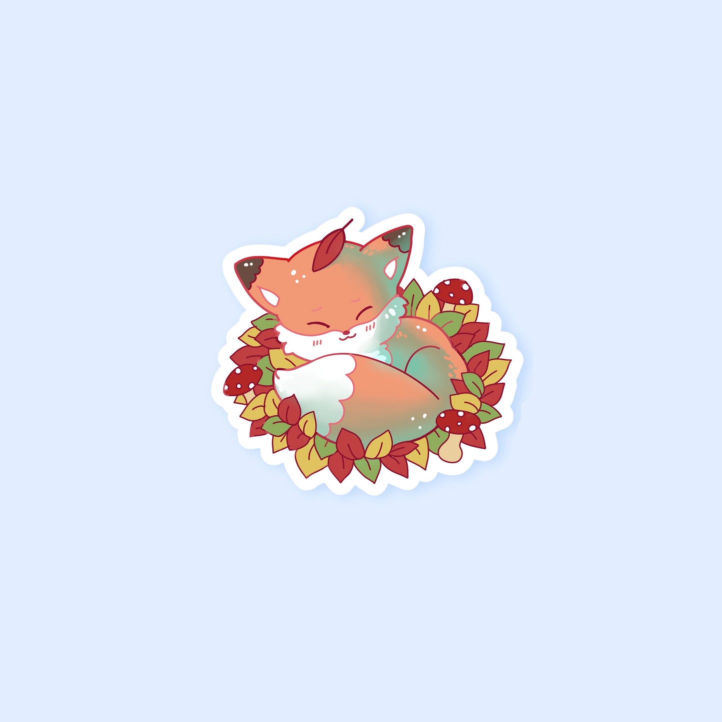 Sleeping Fox Sticker ~ Fall time ~ Cute Holographic Waterproof Die Cut Sticker
